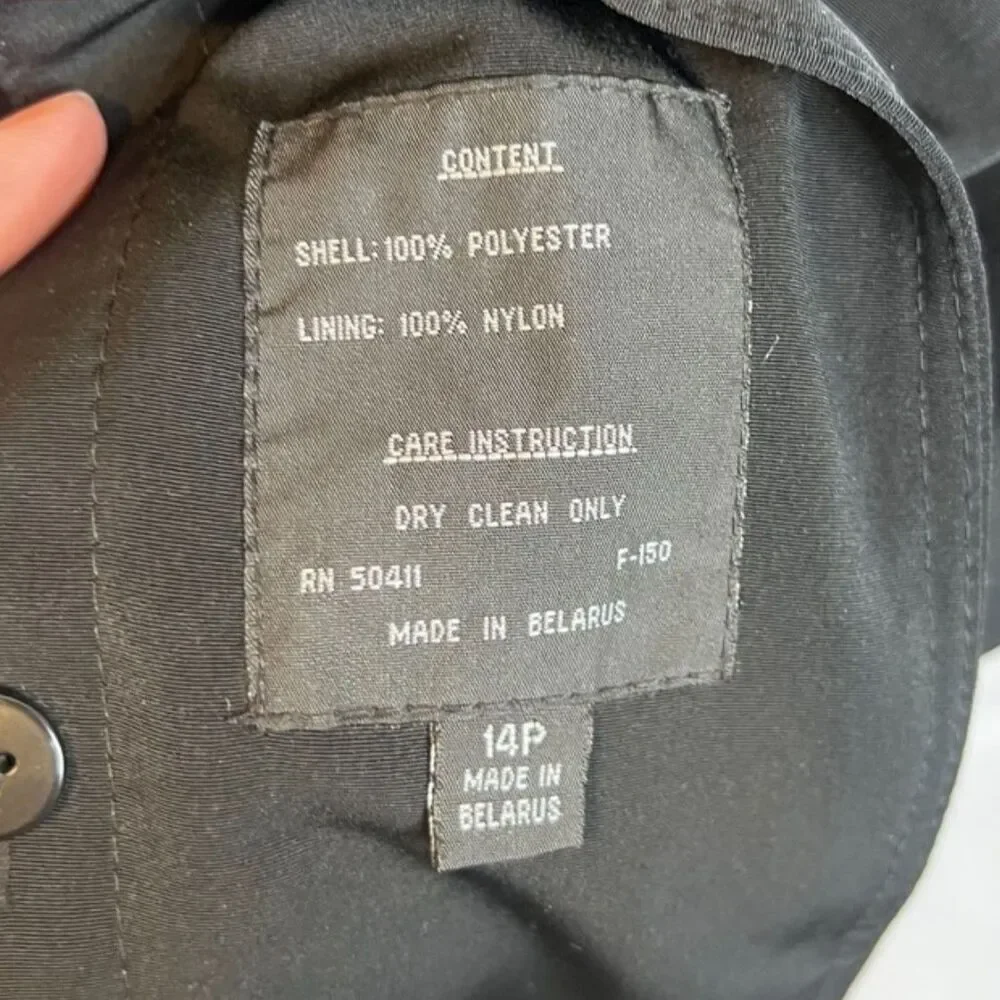 Fleet Street Basic Black Trench Coat Classic‎ Timeless Staple Nylon Lined 14P